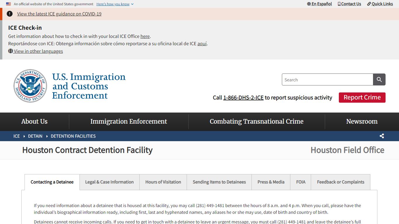 Houston Contract Detention Facility | ICE - U.S. Immigration and ...